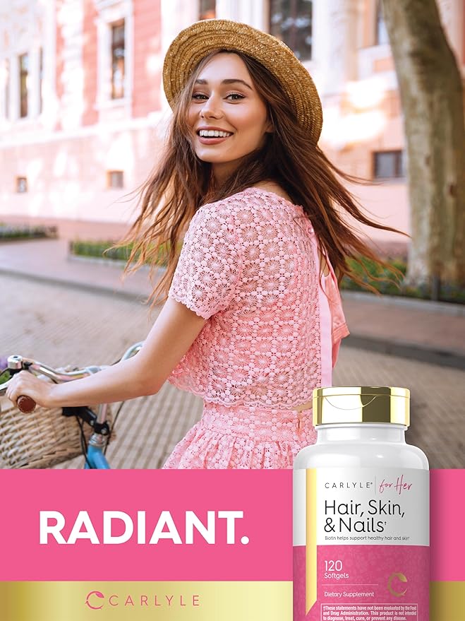 Carlyle Hair Skin and Nails Vitamin | 120 Softgels | Beauty Formula Supplement | with Biotin and Collagen Zinc, Vitamin A, B6, C & E | Non-GMO, Gluten Free