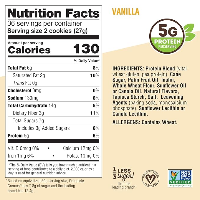 Lenny & Larry's The Complete Cremes®, Sandwich Cookies, Vanilla, Vegan, 5g Plant Protein, 6 Cookies Per Pack (Box of 12)
