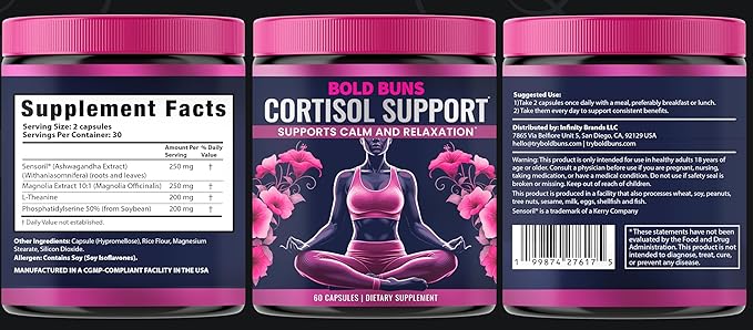 Cortisol Support for Women - Stress & Mood Balance Supplement with Sensoril® Ashwagandha, Magnolia Bark, L-Theanine & Phosphatidylserine - Supports Calm, Focus & Sleep Quality (60 Vegan Capsules)