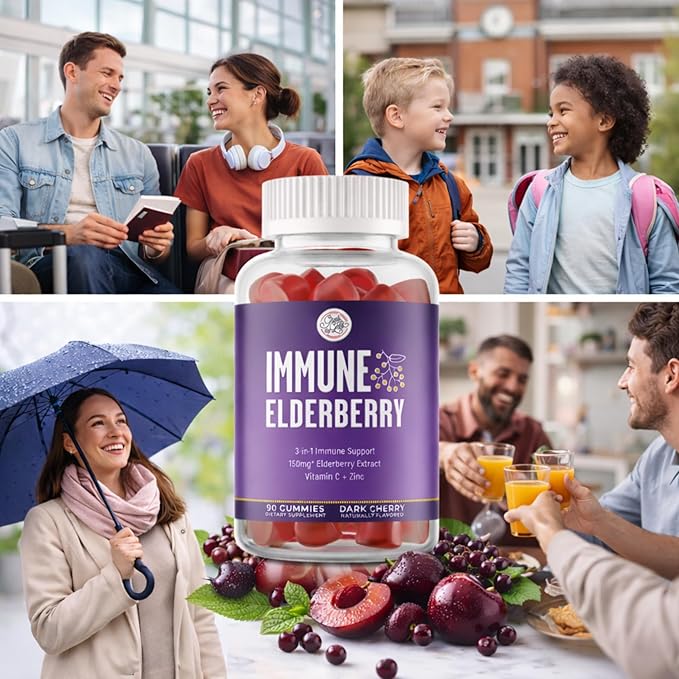 Grab The Gold Immunity Gummies | Elderberry Flavor with Vitamin C & Zinc | Cold & Flu Support, Vegan, Gluten-Free | 45 Day Supply, Made in USA