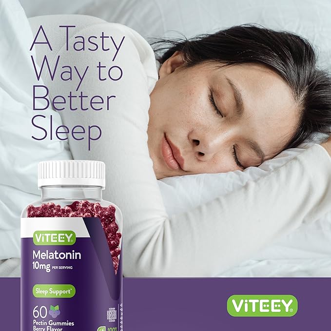 Viteey Melatonin Gummies 10mg - Sleep Gummies for Adults Extra Strength Melatonin - Vegan, GMO Free, Gluten Free - 60 Count