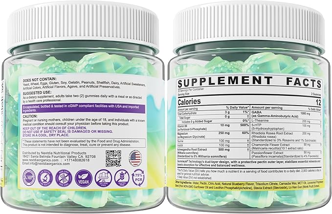 GABA Gummies 1000mg - Liposomal Calm Mood Gummies with L-Theanine, Magnesium Glycinate, Ashwagandha, 5htp, Inositol, Melatonin-Free for Zzz Better, GABA Supplements for Adult, Sugar-Free 60Cts