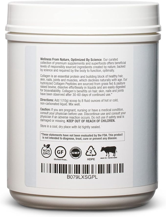 BioOptimal Collagen Peptides Powder - Grass-Fed, Pasture-Raised Hydrolyzed Protein Supplement for Skin, Hair, & Nails - Non-GMO, Zero Sugar Daily Supplement for Men & Women (45 Servings)