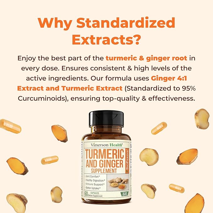Turmeric Curcumin Supplement with Ginger Root for Joint Support, Digestive & Gut Health - Contains Organic Turmeric Curcumin with Black Pepper (Bioperine) for Enhanced Absorption - 60 Capsules, 2 Pack