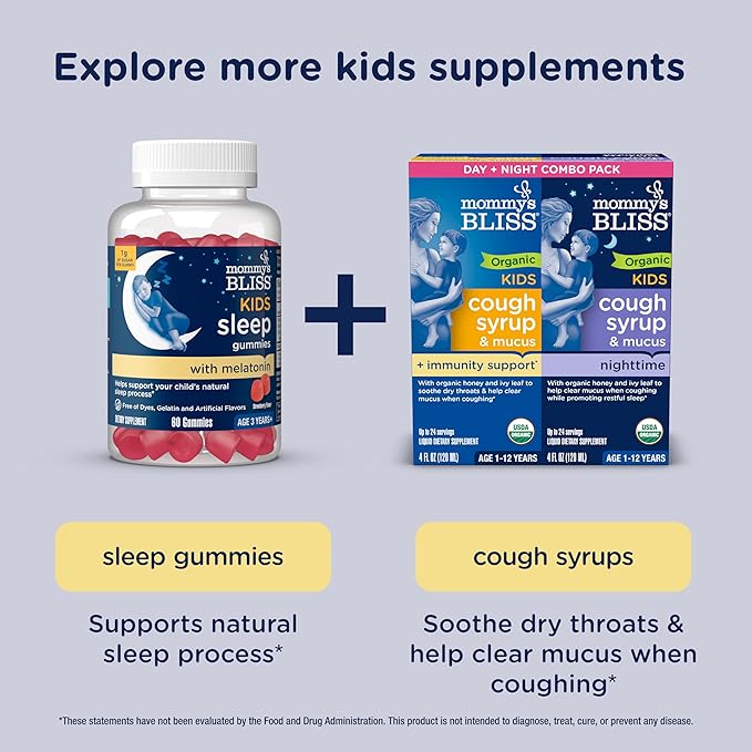 Mommy's Bliss Kids Sleep Liquid with Melatonin & Calming Herbs | Melatonin for Children 3 Years & Up | Grape Flavor | Sugar Free | 4 Fl Oz (60 Servings)