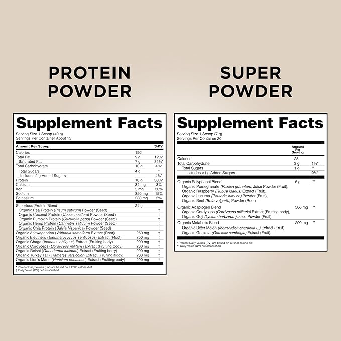 Four Sigmatic Plant Based Vanilla Protein + Perform Super Powder Workout Bundle Clean Vegan Protein for Brain Function and Immune Support | Superfood Powder with Adaptogens & Antioxidants