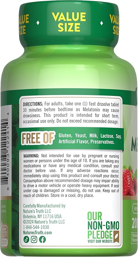 Nature's Truth Melatonin 5mg Fast Dissolve Tablets | 200 Count | Natural Berry Flavor | Vegan, Non-GMO & Gluten Free Supplement