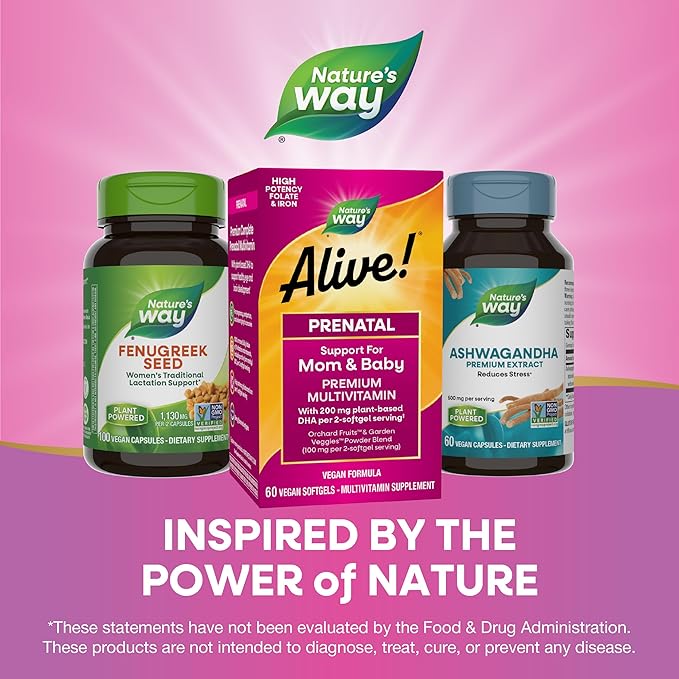 Nature's Way Alive! Complete Premium Prenatal Multivitamins for Women, Healthy Eye and Brain Development*, 60 Vegan Softgels