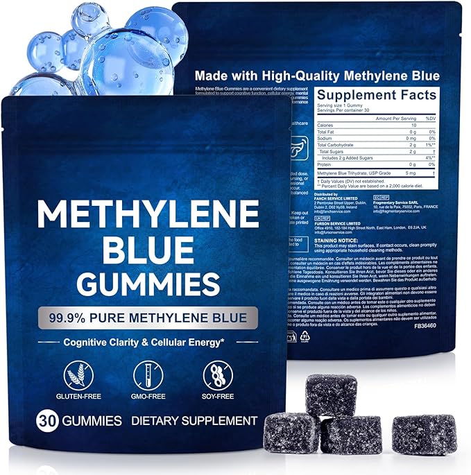 Methylene Blue Gummies 30 Count - Gluten Free & Non-GMO - Easy Gummy Format