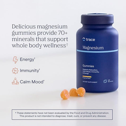 Trace Minerals Magnesium Gummies - Supports a Calm Mindset - Magnesium Chewables for Kids & Adults - Bone, Digestion, Heart Health & Immune Support - Peach Flavor - 120 Count (120 Servings)