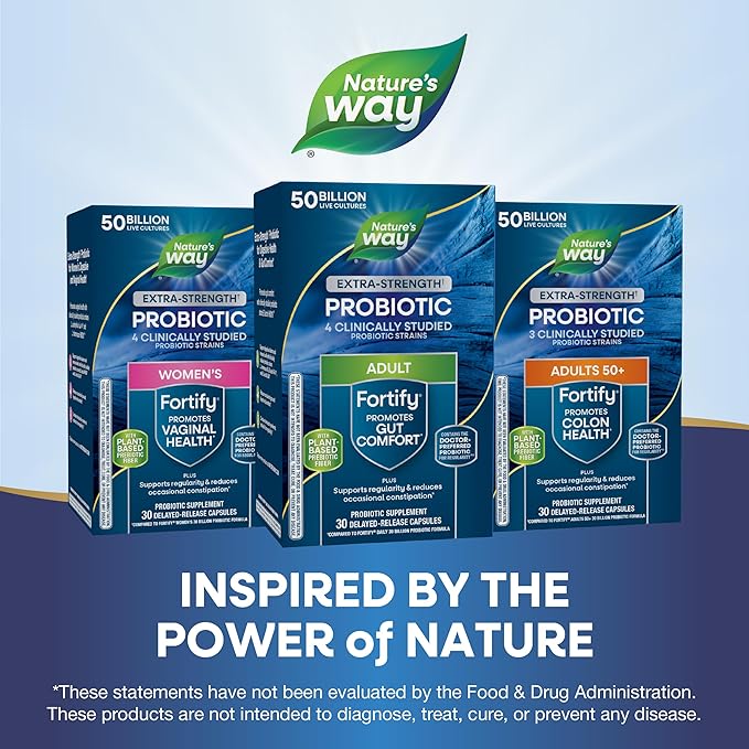 Nature's Way Extra Strength(1) Fortify Probiotic, Probiotics for Digestive Health, Prebiotics, 50 Billion Live Cultures, Digestive & Immune Health Support*, 30 Capsules