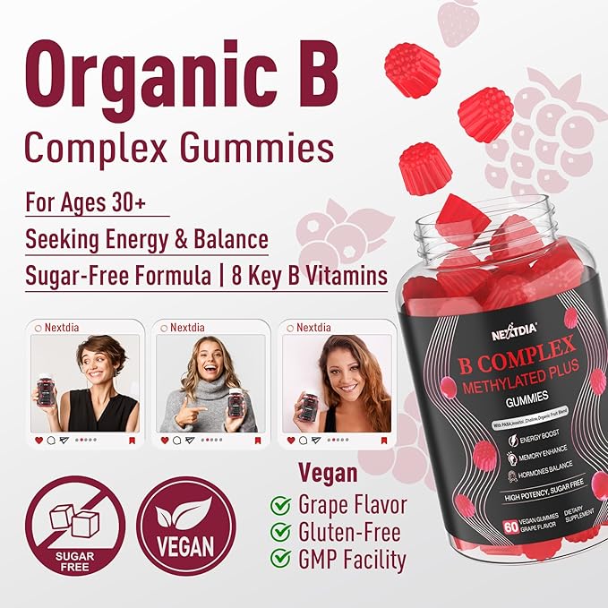 Super Methylated B Complex Vitamin Gummies – All B Vitamins + Inositol, Biotin, PABA, Iron, Choline for Women & Men, Methyl B12 2000 mcg, Folate, B1,B2,B3,B5,B6,B7, Supports MTHFR Gene & Energy, 60 Ct