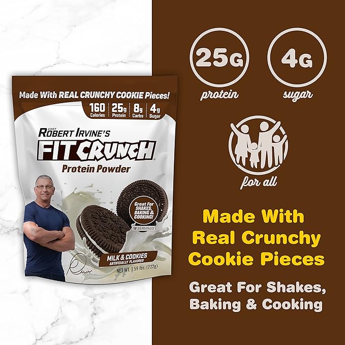 Fit Crunch Tri-Blend Whey Protein, Keto Friendly, Low Calories, High Protein (18 Servings, Milk & Cookies)