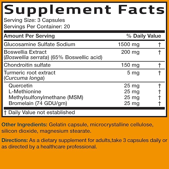 Bronson Glucosamine Chondroitin Turmeric & MSM Advanced Joint & Cartilage Formula, Supports Healthy Joints, Mobility & Cartilage - Non-GMO, 60 Capsules