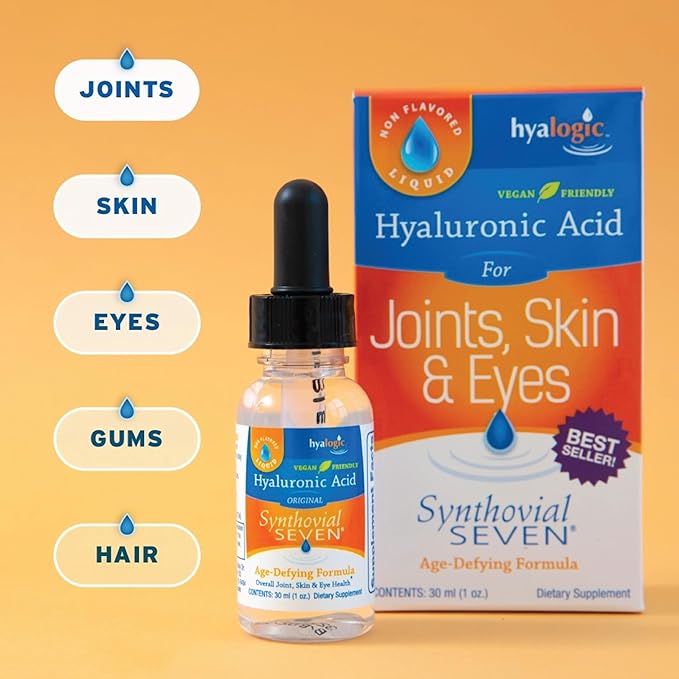 Hyalogic Synthovial Seven - Oral Hyaluronic Acid Supplement 1oz - Liquid HA Supports Skin, Eye, and Lip Hydration - Vegan, Gluten Free 1 Ounce