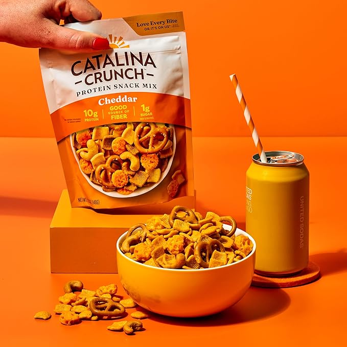 Catalina Crunch Protein Snack Mix with Cheese Crisps | 10g Protein, 1g Sugar per Serving | Good Source of Fiber, Keto, Gluten Free | Cheddar, 5.25 Ounce Bag (Pack of 5) - Packaging May Vary