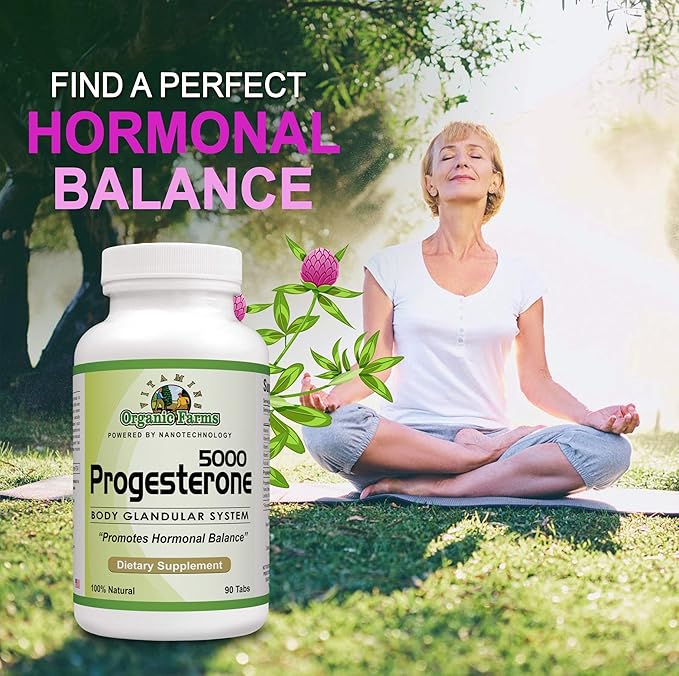 Organic Farm Vitamins Progesterone 5000 - Body glandular System Dietary Supplement, 100% Natural Progesterone Pills - Formula to Balance Hormones - progesterone Supplement, 90 Tablets