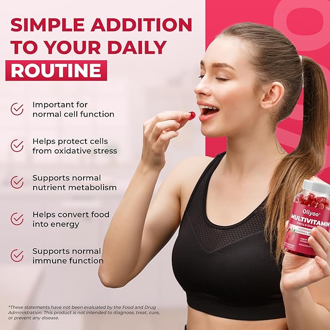Adult Multivitamin Gummies for Men & Women, Vitamins A, C, D, E, B6, B12, Biotin, Folic Acid, Cherry & Strawberry Flavor, Supports Overall Health, 60 Count