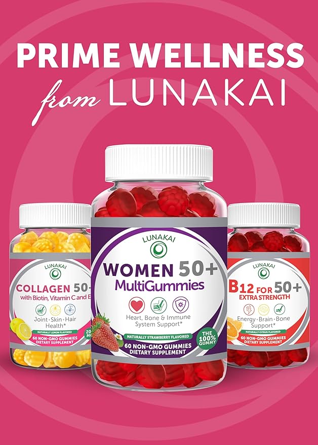 Lunakai USA Made Collagen Gummies for Women & Men Over 50, Biotin & Vitamin C, Supports Skin Elasticity, Hair & Nail Strength, Joint Support - 3 Pack