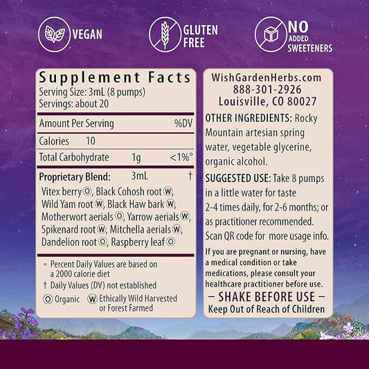 WishGarden Herbs Cycle Harmony Hormone Support - Plant-Based Herbal Supplement w/Vitex & Wild Yam Supports Normal Menstrual Cycle & Hormone-Based Issues, PMS, Irregular Cycles, Ovulation Issues, 4oz