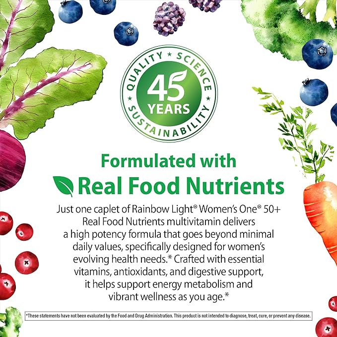 Rainbow Light Multivitamin for Women 50+, Vitamin C, D & Zinc, Probiotics, Women’s One 50+ Multivitamin Provides High Potency Immune Support, Non-GMO, Vegetarian, 150 Tablets