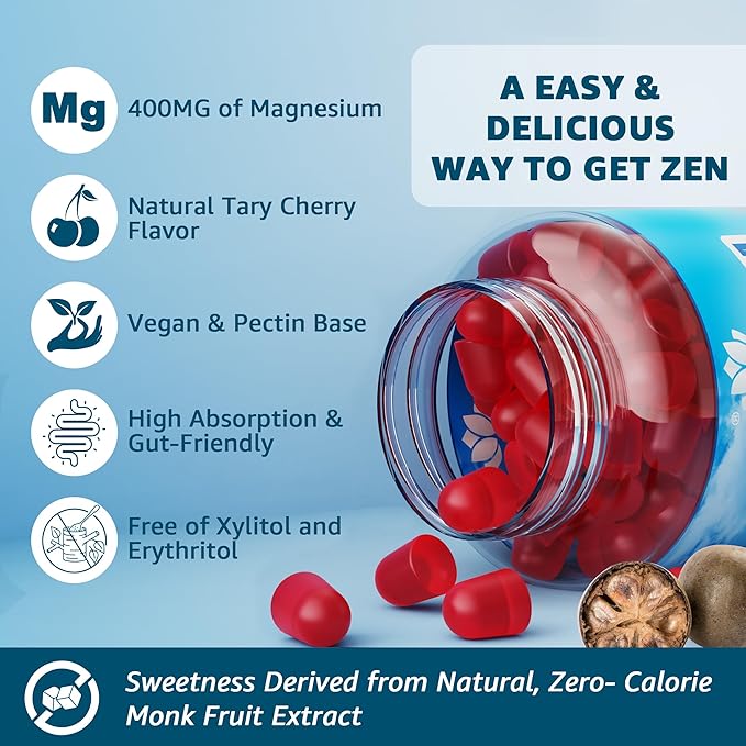 Magnesium Complex Gummies for Women Men 400mg, 8 Forms of Magnesium Glycinate, Citrate, Malate - Sugar Free Calm Magnesium Gummies Supplement with Magnesium Ashwagandha, D3, B12 for Relax,Vegan,120Cts