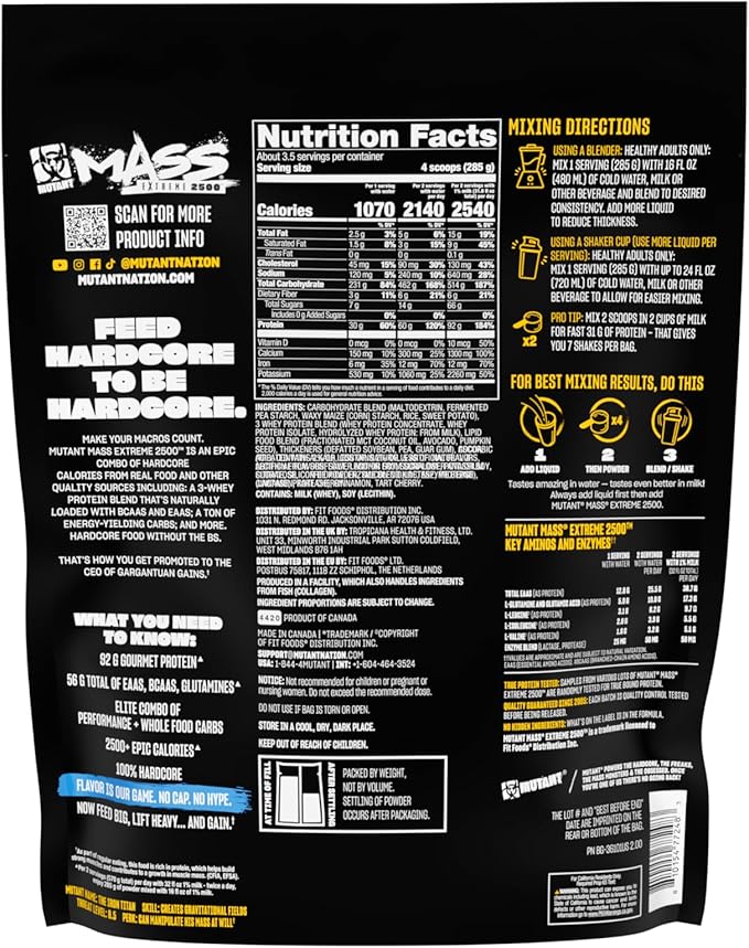 Mutant Mass Extreme 2500 – High Calorie Mass Gainer Whey Protein Powder for Muscle Building and Weight Gain – Clean Calories with Whole Food Carbs - Vanilla Ice Cream 2.2 lb
