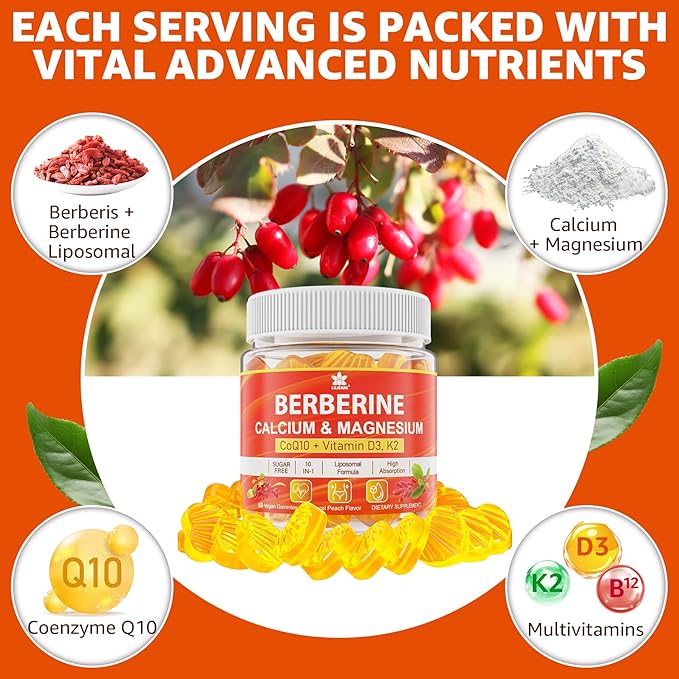 LILICARE Berberine Supplement Gummies Sugar Free, Extra Absorption with Liposomal Berberine & Berberine HCI, Calcium, Magnesium, AMPK Activitor for Sugar & Level, Immune, Energy, Metabolism -Pack of 2