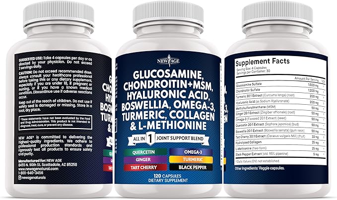 Glucosamine Chondroitin, MSM, Turmeric Curcumin, Collagen, Hyaluronic Acid, Omega 3 – Health Supplement for Men & Women – 360 Count