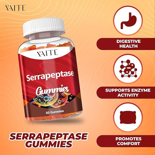 Serrapeptase Supplement 120,000 SPU – High Potency Proteolytic Enzyme, Non-GMO, Vegan, Gluten-Free, Supports Enzyme Activity & Digestion, Easy to Digest, 60 Gummies for Comfort & Support