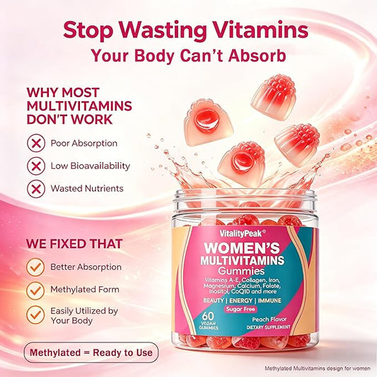 Methylated Multivitamin Gummies for Women | Women’s Multivitamin Gummies with Methylated Folate, Iron, Biotin & Inositol | Sugar Free Women’s Daily Vitamin for Energy, Immune, Hair & Skin | 120 Ct