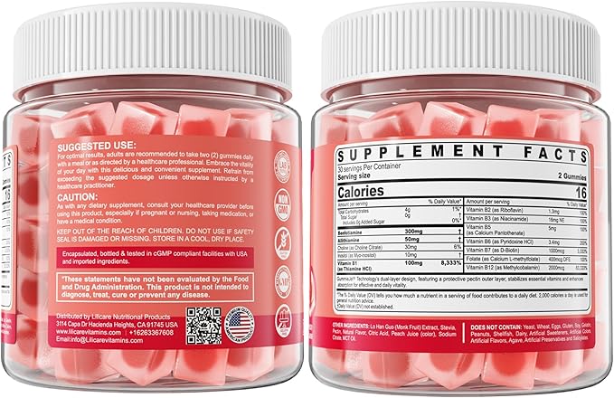 Vitamin B1 & Methylated Vitamin B Complex Gummies - All B Vitamins, Benfotiamine, Thiamine & Inositol, Methylated B1 B2 B6 Multivitamins, L-methylfolate, Methyl B12 for Nerve Cognition Energy, 60 Cts