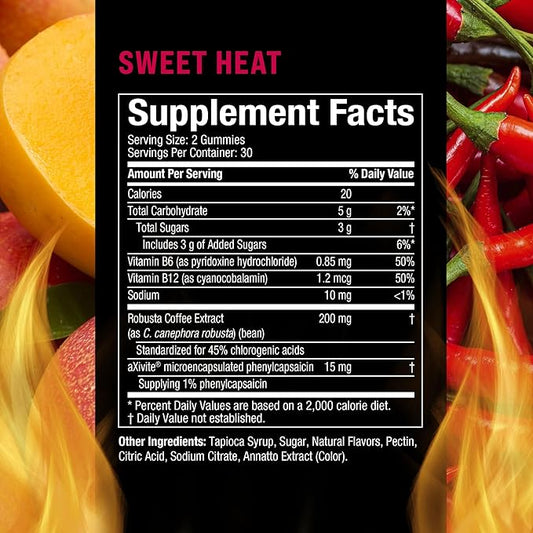Hydroxycut Hardcore Ultra Shred Gummies, Sweet Heat - 99% Stimulant Free - Includes Capsaicin & B Vitamins - For Women & Men