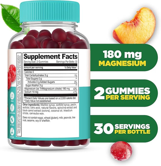 Lifeable Magnesium Citrate Gummies Sugar Free | Great Tasting Magnesium Supplement Gummies for Adults | Vegan, Non GMO Magnesium Gummy | for Men & Women | for Muscle Relaxation | 60 Count
