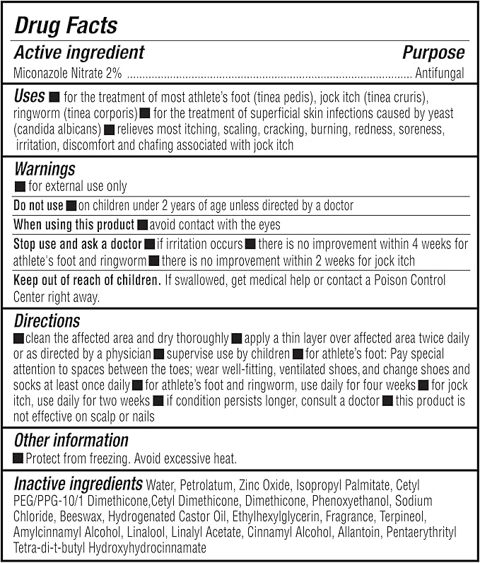 Antifungal Cream 2% Miconazole Nitrate, Treats Athlete's Foot, Jock Itch, Ringworm, Hydrating, Soothing, Non-Greasy Formula, Relieves Itching, Burning & Chafing, 3oz Tube