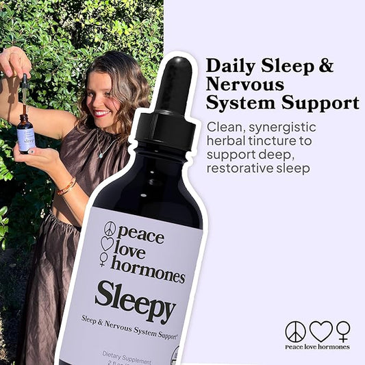 peace. love. hormones. Sleepy Natural Sleep Aid & Nervous System Support – Herbal Supplement – Helps Ease Occasional Bloating - Supports Skin Clarity– Non-Drowsy Herbal Formula