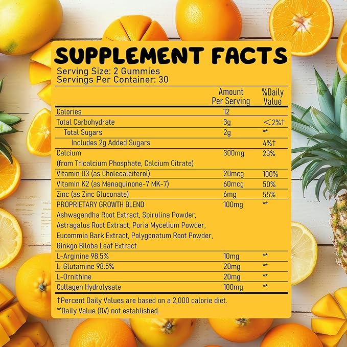 Height Growth Vitamins Supplement Gummies - Grow Taller for Teens Kids Boys Girls - Natural Height Increaser Maximizer Multivitamin