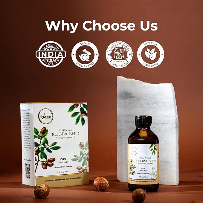 My Ace Jojoba Seed Carrier Oil | 100% Pure Cold Pressed Oil for Hair, Face, Skin & Body Moisturizer, Massage & Aromatherapy – 4 fl oz