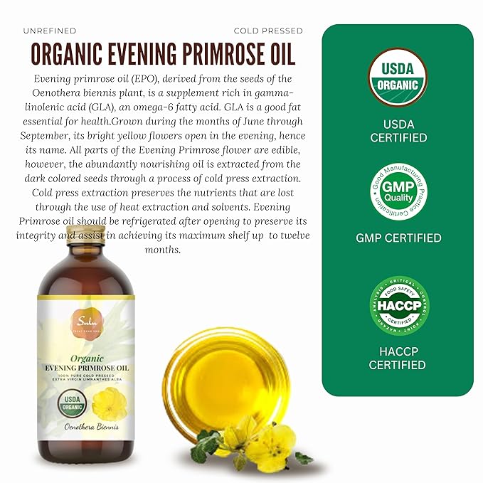 SULU ORGANICS 1 Gallon (128 FL.OZ) 100% Pure Unrefined Virgin Cold Pressed Evening Primrose Oil 12% GLA