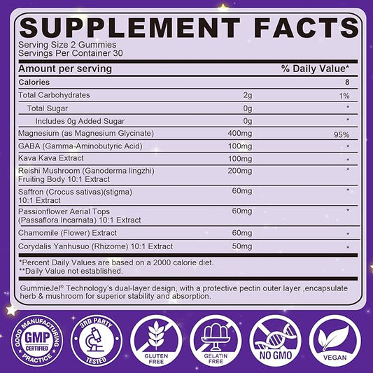 NEVISS Reishi Mushroom Sleep Gummies - Melatonin Free Sleep Gummies for Adult | Reishi, Saffron, Magnesium, GABA & Chamomile - Non-Habit Forming, Help for Deep Relaxation - Vegan, Berry Flavor, 1Pack