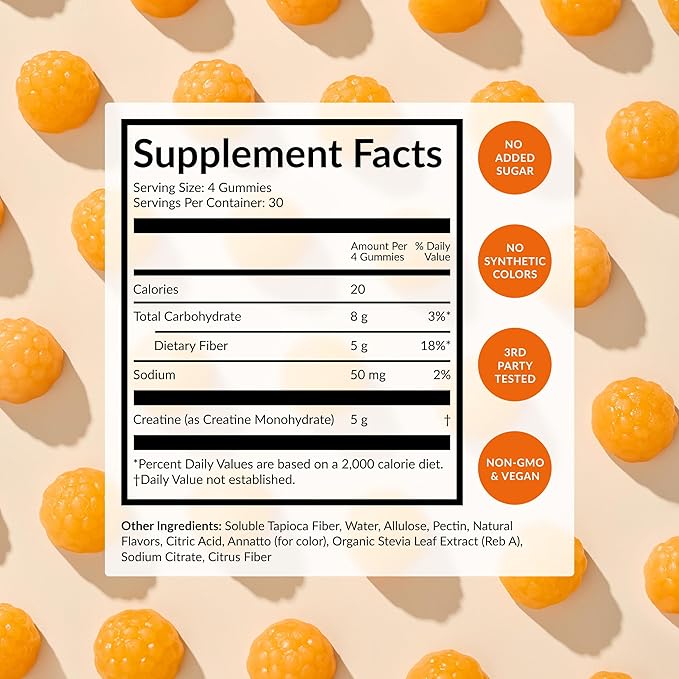 Beam Creatine Gummies – Creatine Monohydrate Gummies with 5g Creatine, Sugar Free, Muscle Strength & Workout Recovery Support, Creatine Gummies for Women and Men, Orange Flavor, Vegan, 30 Servings