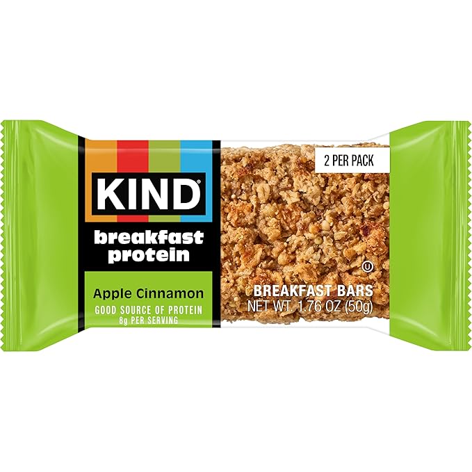 KIND Breakfast Protein, Healthy Snack Bar, Apple Cinnamon, Gluten Free Breakfast Bars, 8g Protein, 1.76OZ Packs, 12 Count