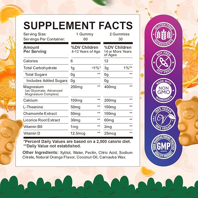 2 Pack Calm Magnesium Gummies for Kids - Magnesium Glycinate Supplement for Sleep, Brain, Immune & Bone Health - Great Tasting Magnesium Gummies for Adults & Kids - Sugar Free Orange