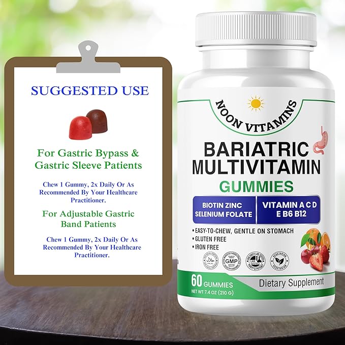 Bariatric Multivitamin Gummies | High Potency Iron Free with Methylated B12 & Folate | Daily Nutritional Support for Bariatric Lifestyle | Women & Men | 60 Gummies (30-Day Supply) | Halal Certified