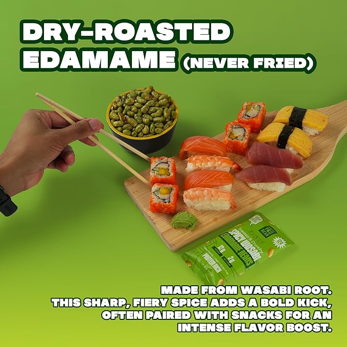 Where You Bean Edamame Beans Snack (Spicy Wasabi) - Crunchy and Dry Roasted Edamame Beans - High Protein Snacks, Keto and Vegan Healthy Snacks for Adults & Low Carb Asian Snack 0.9 oz (Pack of 8)