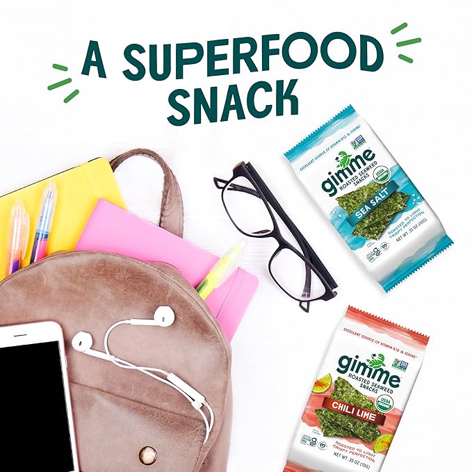 Gimme Seaweed Organic Premium Roasted Seaweed Snacks, Chili Lime, 6 Count, Keto, Vegan, Gluten-Free, Great Source of Omega3s and Iodine, Healthy On-The-Go Snack for Kids and Adults