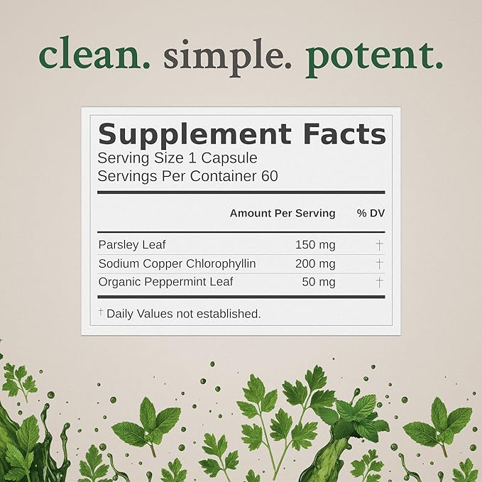 Body Deodorizing Supplement - 200mg Chlorophyll Capsules for 24hr Freshness | Gut & Skin Health | Vegan Body Magic Capsules (60ct)