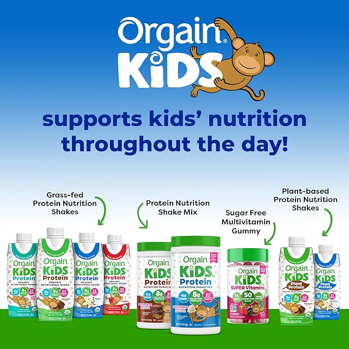 Orgain Organic Kids Nutritional Protein Shake, Strawberry, Healthy Kids Snacks, 8g Dairy Protein, 3g of Fiber, 22 Vitamins & Minerals, No Soy ingredients, Gluten Free, Non-GMO, 8.25 Fl Oz (Pack of 24)