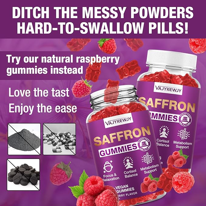 Saffron Gummies (88.5 mg) with Magnesium — Enhanced with St. John’s Wort, Rhodiola, Ashwagandha & Vitamins B6, B12, D3 for Mood & Focus Support — 120 Count