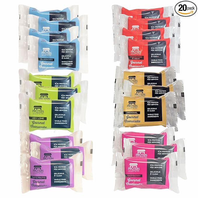 Low Carb Protein Cheesecake Bars | High Protein, Gluten-Free, Clean Ingredients Snack Bars (20, Variety)